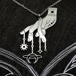 Mystical Hand of Destiny Silver Necklace